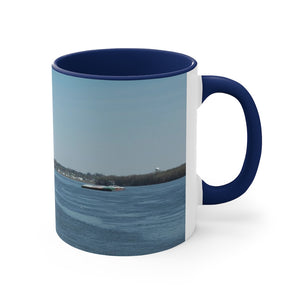 Riverfront with lighthouse Accent Coffee Mug, 11oz the sample shop