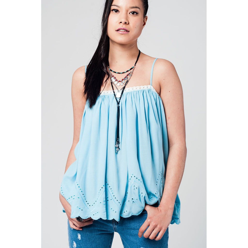 Blue top with crochet detailing