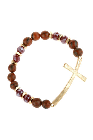 Hdb2998 - Mix Beads Hammered Cross Bracelet