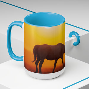 Horses at sunset Two-Tone Coffee Mugs, 15oz