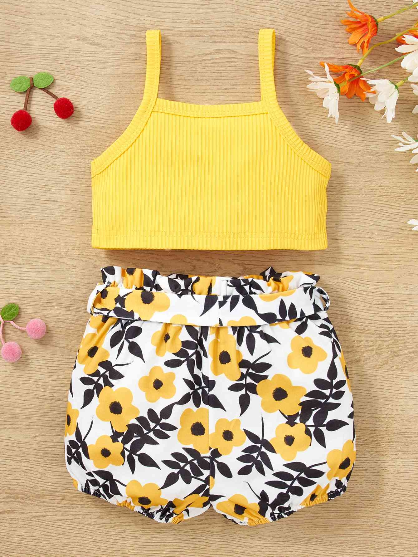 Decorative Button Tank and Floral Shorts Set