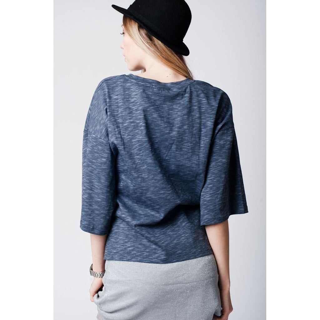 Dark grey top with Bird Embroidery on the front