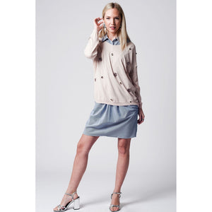 Pink light weight knitted sweater with stone embellishment
