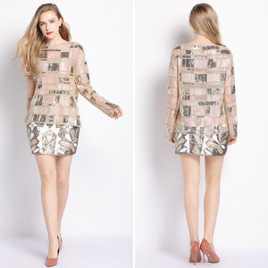 Geometric Color Block Beaded Sequin Skirt