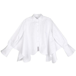 Sonoya Lapel Long Sleeve Irregular Hem Shirt