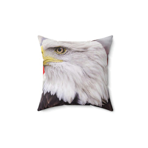 Bald eagle with American flag Faux Suede Square Pillow