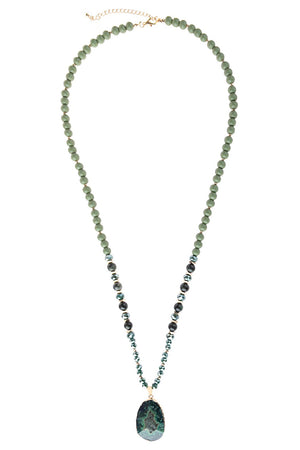 Hdn3029 - Beaded Necklace With Stone Pendant