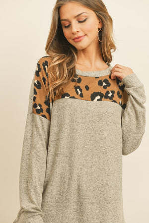 Long Sleeve Leopard Contrast Hacci Brushed Top