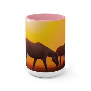 Horses at sunset Two-Tone Coffee Mugs, 15oz