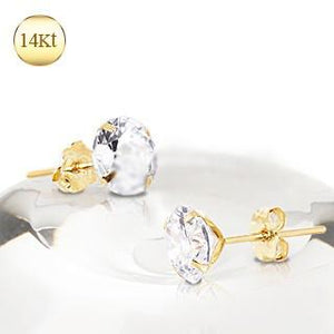 Pair of 14Kt Yellow Gold Clear Round CZ Stud Earrings