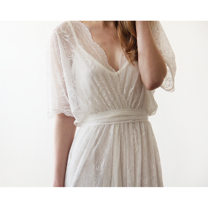 Floral lace ivory sheer maxi dress 1044