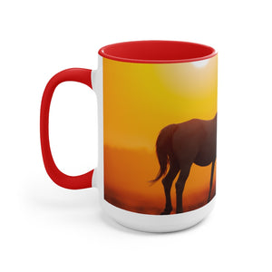 Horses at sunset Two-Tone Coffee Mugs, 15oz