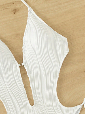 Textured Cutout Tied One-Piece Swimwear