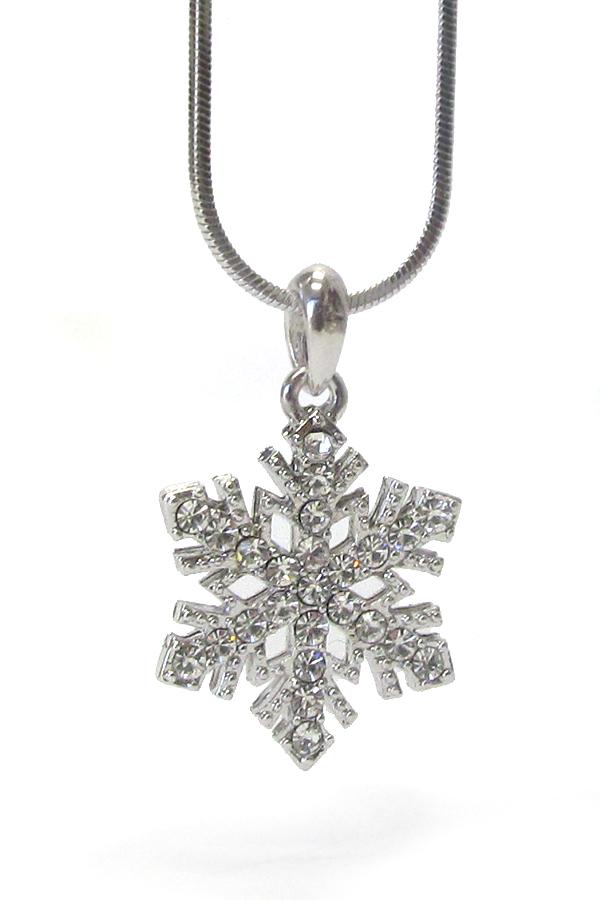 Silver Cz Cubic Zirconia Snowflake Winter Pendant Necklace Chain