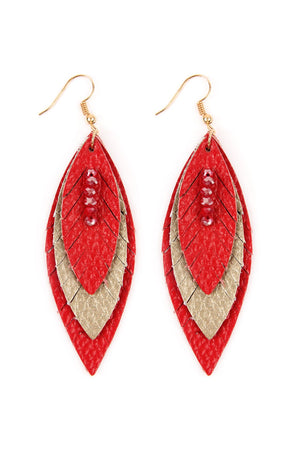 Hde2235 - Three Layer Fringe Leather Marquise Earrings