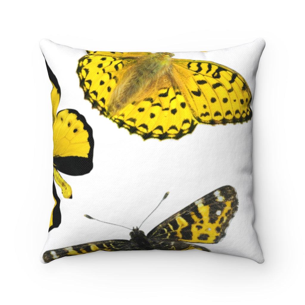 Yellow Butterfly Spun Polyester Square Pillow