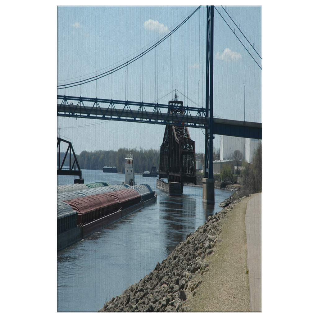 Railroad bridge riverfront canvas wrap