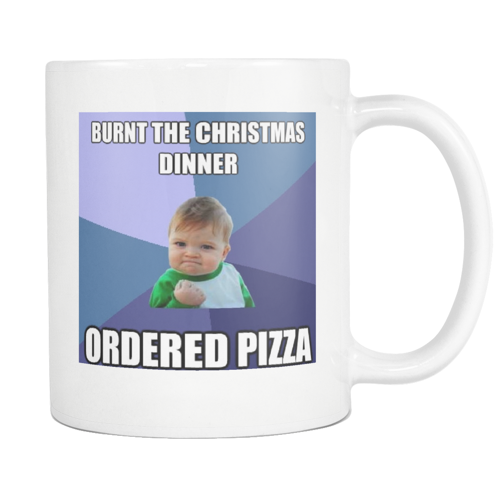 Christmas Pizza baby meme on 11 ounce coffee mug