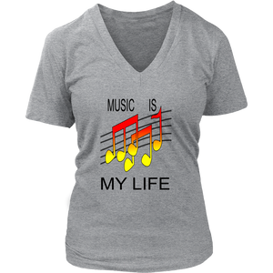MUSIC IS MY LIFE DISTRICT WOMENS V NECK