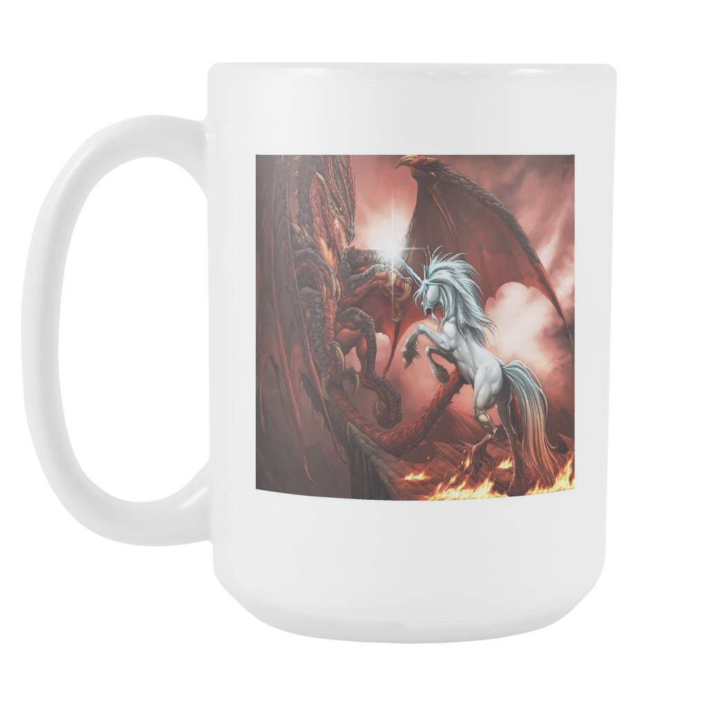 Fantasy Dragon vs Unicorn double sided 15 ounce coffee mug