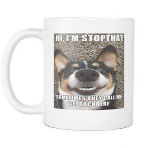Smile dog meme on 11 ounce double coffee mug