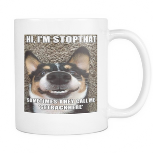 Smile dog meme on 11 ounce double coffee mug