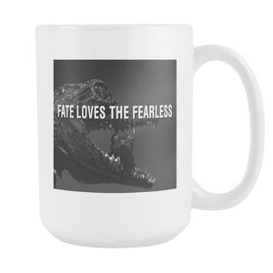 Fate loves the fearless double sided 15 ounce coffee mug