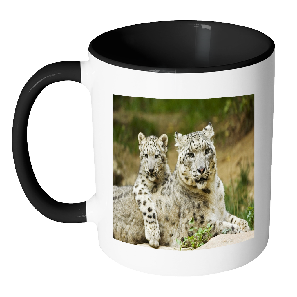 Snow Leopard Family 11 ounce accent mug