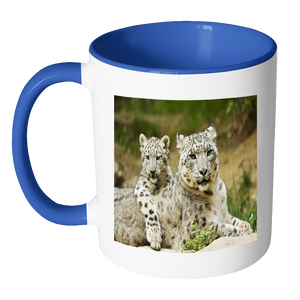 Snow Leopard Family 11 ounce accent mug