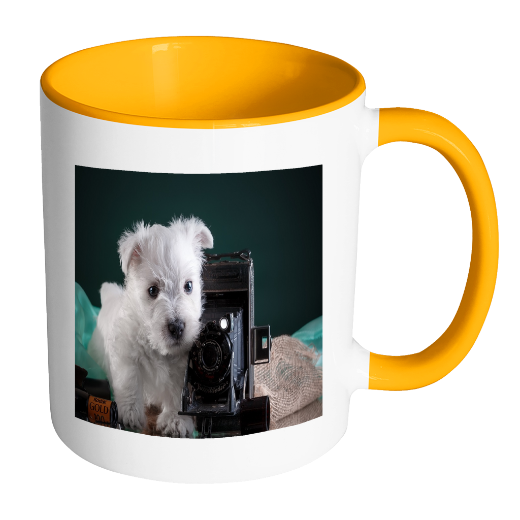 Puppy Photographer super cute double sided 11 ounce accent coffee mug
