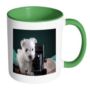 Puppy Photographer super cute double sided 11 ounce accent coffee mug