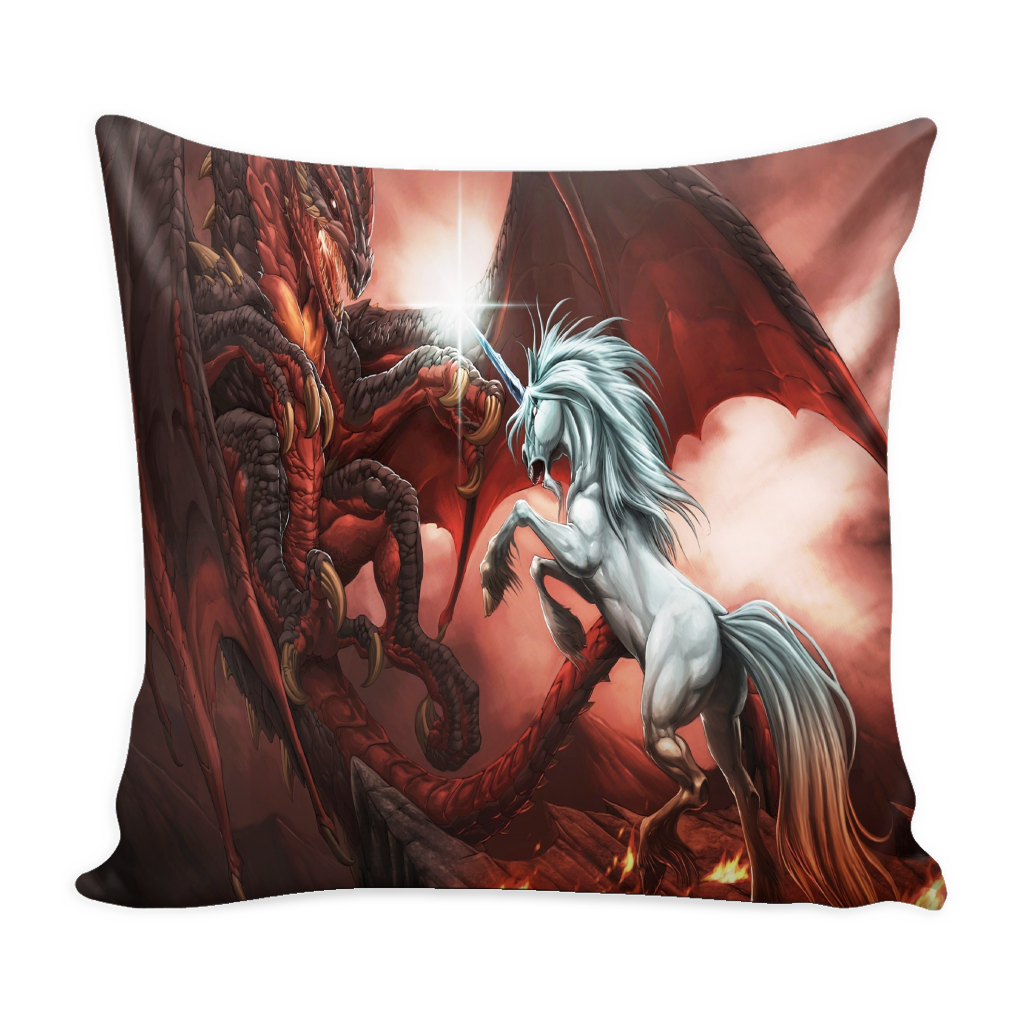 Dragon vs Unicorn fantasy pillow cover